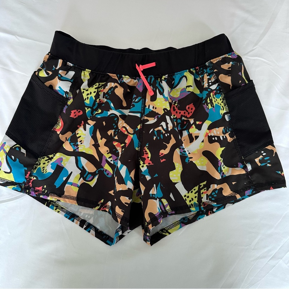 Girls Tek Gear Woven Running Shorts Black Print, Drawstring Waist, XLARGE‎ 14-16